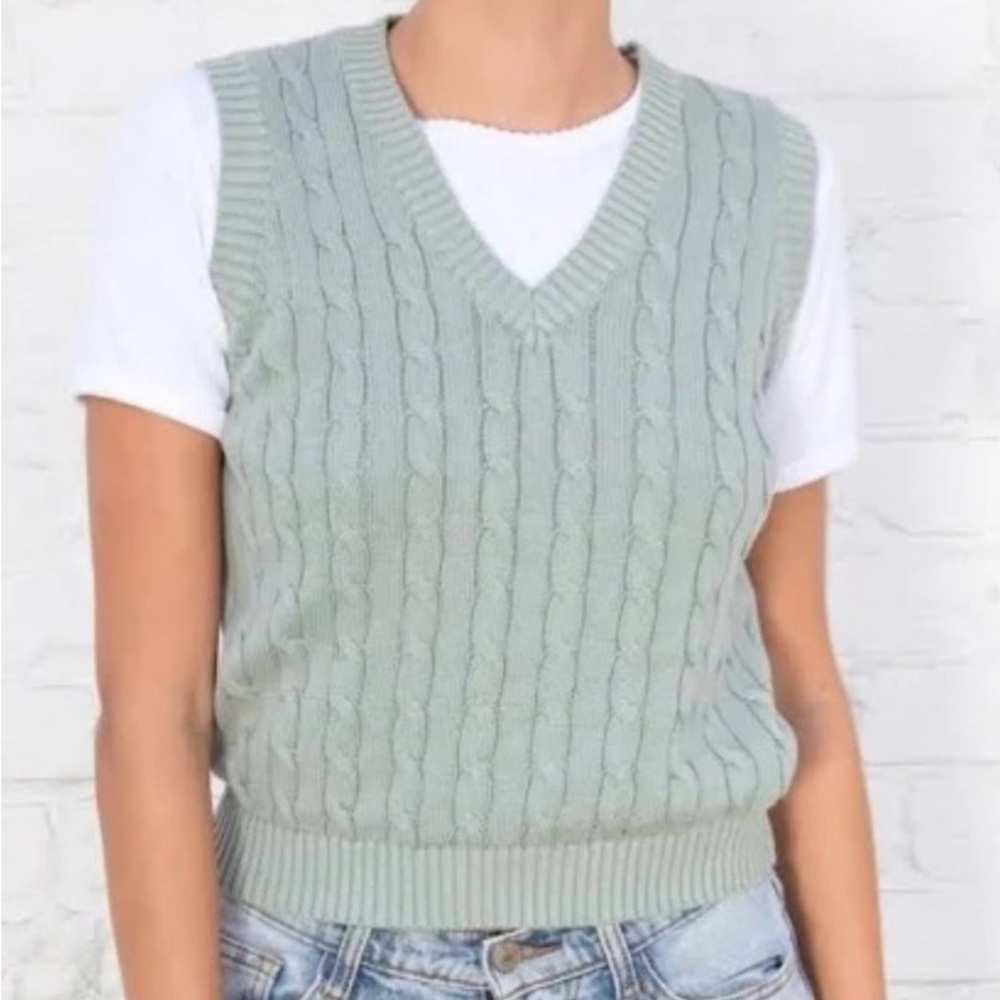 brandy melville john galt marlena cable knit sweater vest in mint green